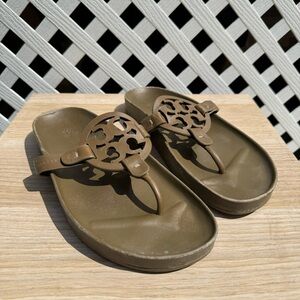 AUTHENTIC TORY BURCH OLIVE GREEN MILLER CLOUD SANDALS SIZE 7